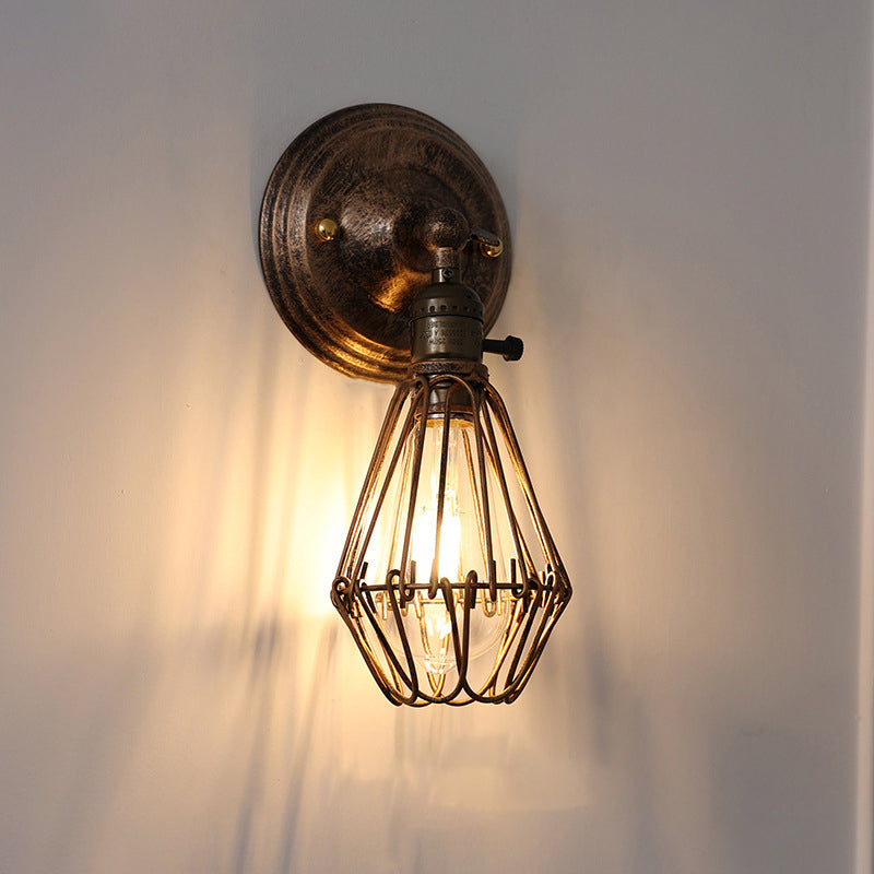 Lámpara de Aplique de Pared de 1 Luz de Jaula de Hierro Vintage Tradicional para Sala de Estar 