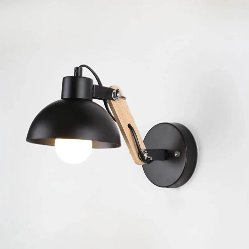 Lámpara de Pared de 1 Luz con Brazo de Madera Ajustable en Semicírculo de Hierro Nórdico Moderno 
