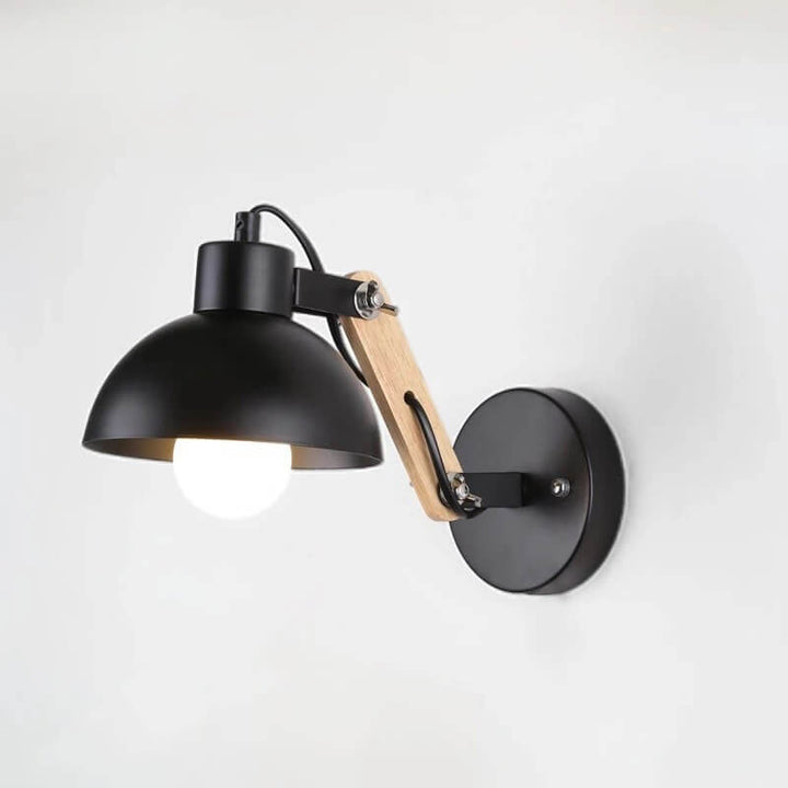 Lámpara de Pared de 1 Luz con Brazo de Madera Ajustable en Semicírculo de Hierro Nórdico Moderno 
