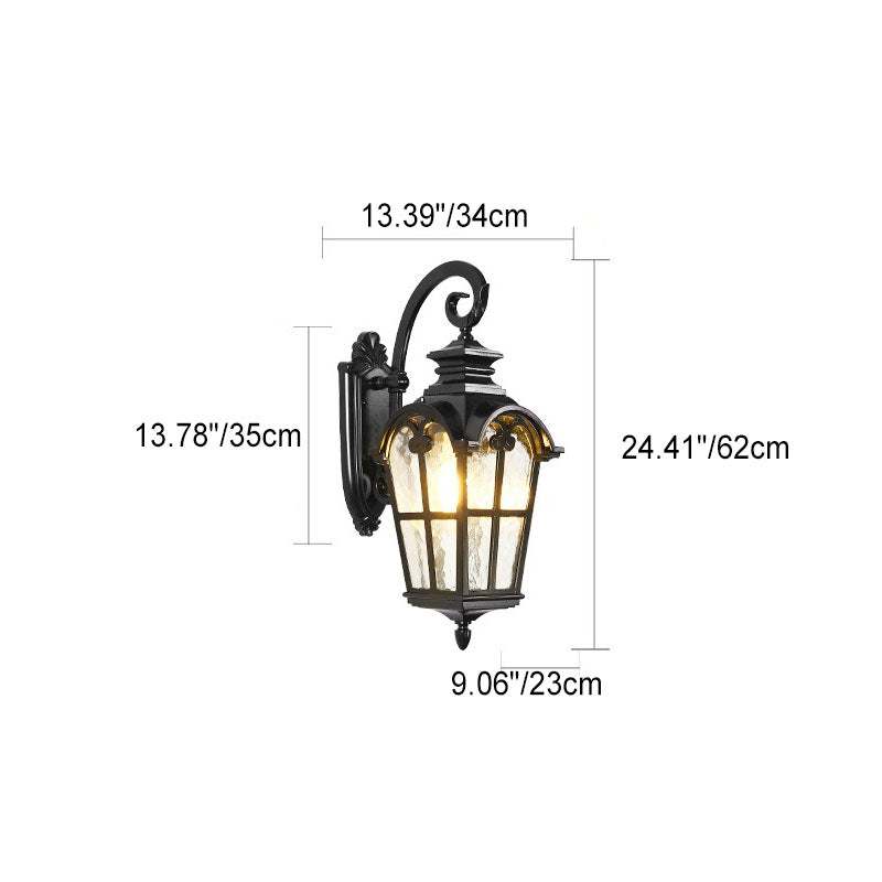 Lámpara Aplique de Pared de 1 Luz de Vidrio de Aluminio con Forma de Ventana Cuadrilateral Tradicional Europea para Patio Exterior 
