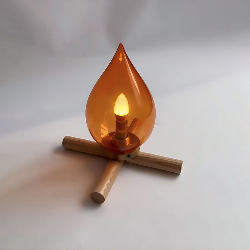 Modern Art Deco Fire Wood Glass 1-Light Table Lamp For Living Room