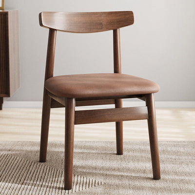 Silla de Comedor Tapizada en Cuero Nappa de Doble Capa Cuadrada Retro Contemporánea con Respaldo Abierto Sin Brazos para Comedor 