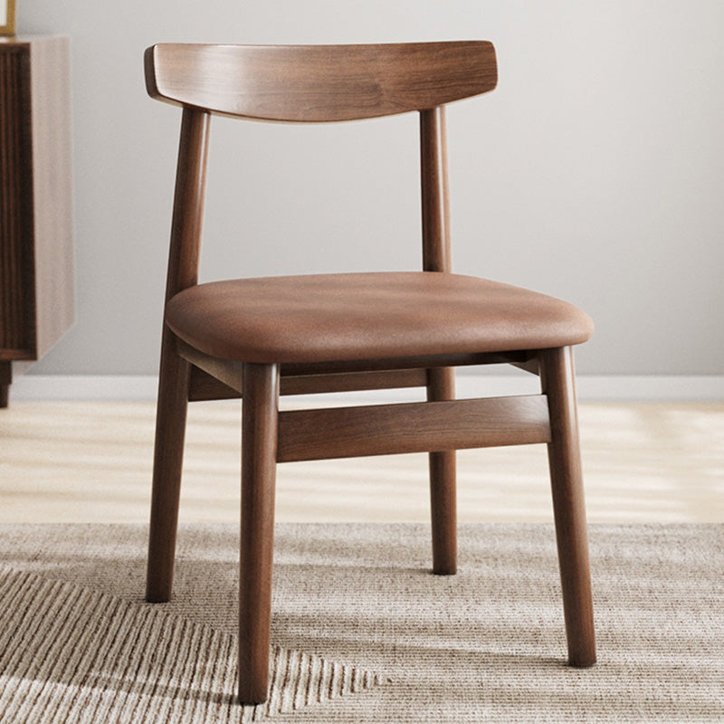Silla de Comedor Tapizada en Cuero Nappa de Doble Capa Cuadrada Retro Contemporánea con Respaldo Abierto Sin Brazos para Comedor 