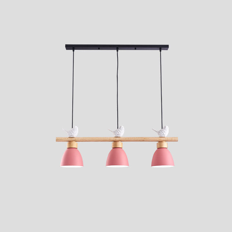 Lustre contemporain scandinave rond en bois de fer et résine à 3 lumières pour salle à manger 