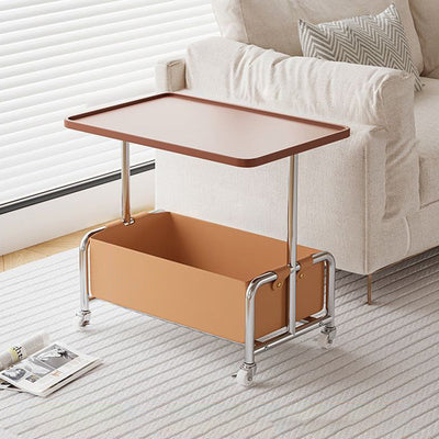 Modern Simplicity Tray Top Faux Leather Storage Movable End Table 2-Tier For Living Room