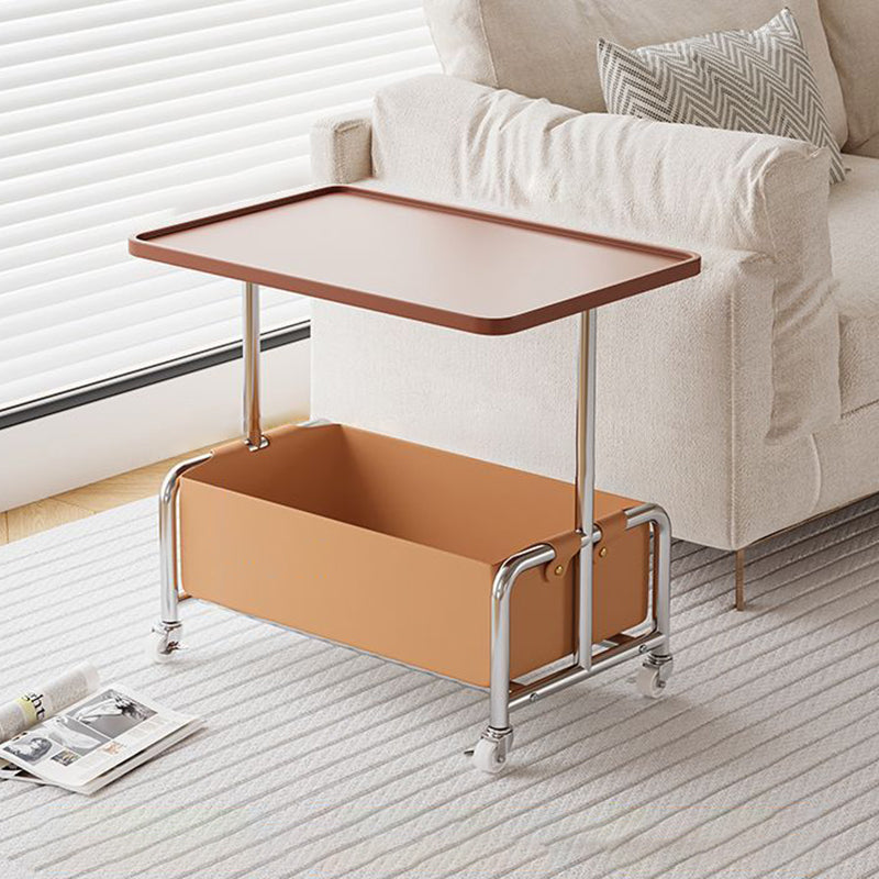 Modern Simplicity Tray Top Faux Leather Storage Movable End Table 2-Tier For Living Room