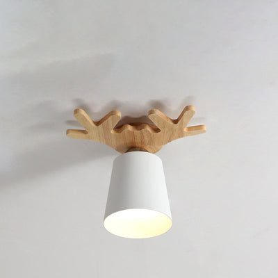 Modern Minimalist Antler Solid Wood Iron 1-Light Flush Mount Ceiling Light For Hallway