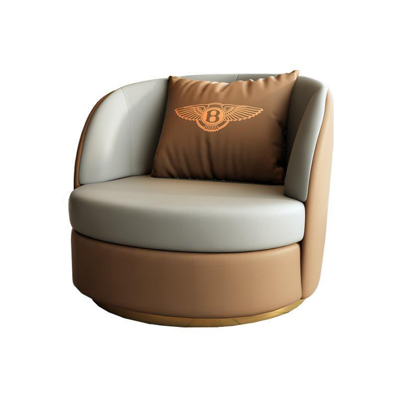 Modern Luxury Round Cat Scratch Leather Upholstered Swivel Accent Chair Backrest Armrest For Living Room