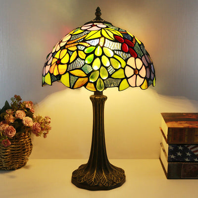 Traditional Tiffany Stained Glass Dome Hardware Base 1-Light Table Lamp For Home Office