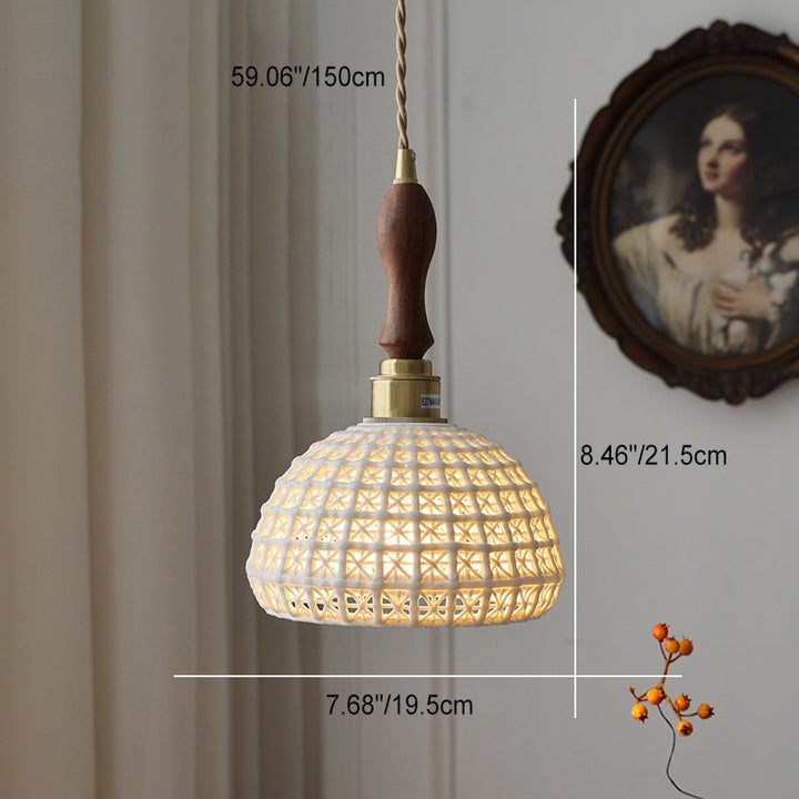 Contemporary Retro Ceramic Brass Copper-Plated Basket Shade 1-Light Pendant Light For Living Room &amp; Bedroom
