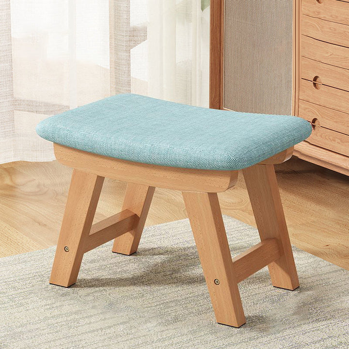 Moderner minimalistischer quadratischer Schuhbank-Hocker aus Kautschukholz mit Baumwoll-Leinen-Kissen für das Wohnzimmer 