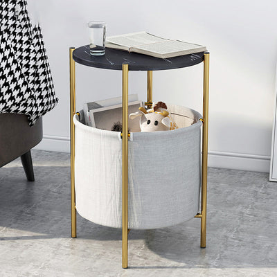 Table basse contemporaine scandinave ronde en marbre et métal avec 1 rangement pour salon 