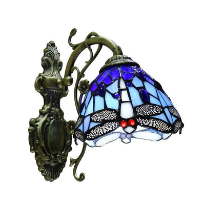 Tiffany Handmade Stained Glass Dragonfly 1-Light Wall Sconce Lamp