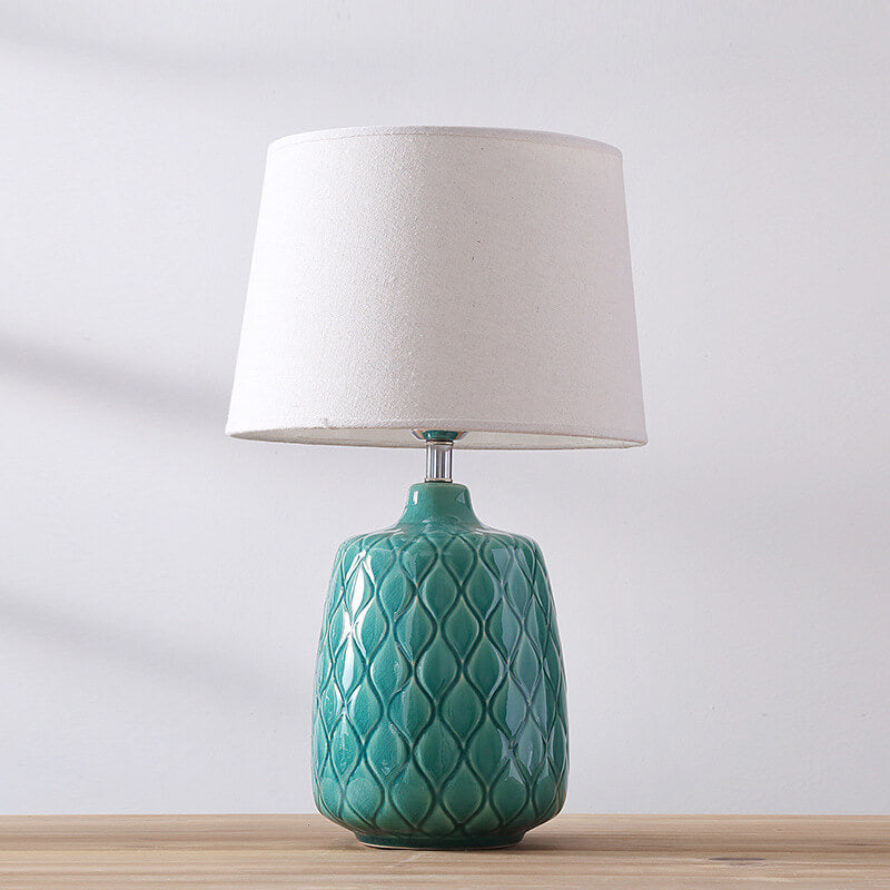 European Vintage Ceramic Fabric Lampshade 1-Light Table Lamp