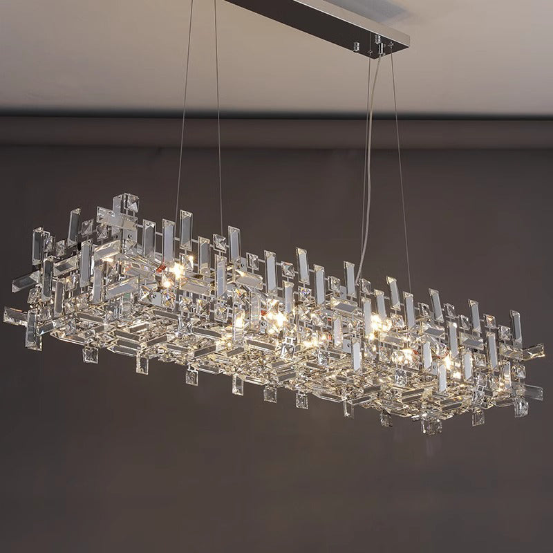 Lustres carrés modernes en cristal en acier inoxydable de luxe 6/9/12/16 lumières pour salon 