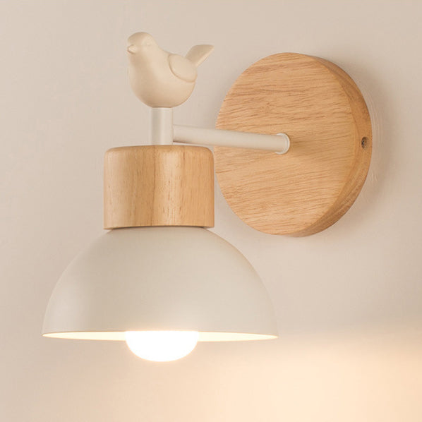 Moderne minimalistische runde Halbkreis Vogel Holz Eisen Harz 1-Licht Wandleuchte Lampe für Wohnzimmer 