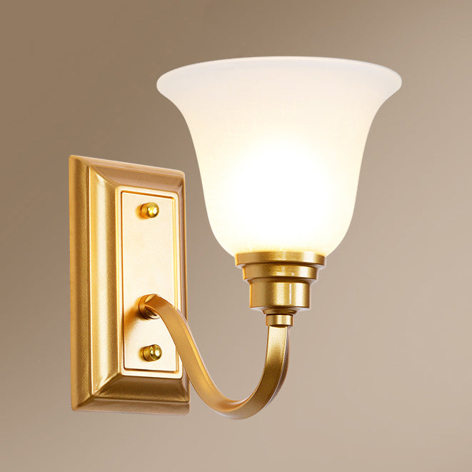 Lámpara Aplique de Pared de 1 Luz de Hierro con Pantalla de Vidrio Floral Rústica Tradicional para Dormitorio 