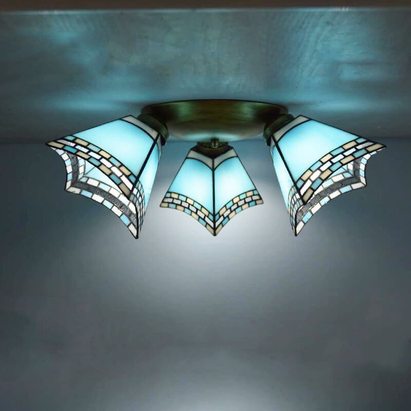 Éclairage semi-encastré à 3 lumières avec corne en verre teinté Tiffany Light Luxury 