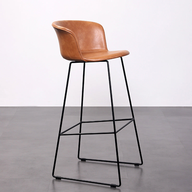 Tabouret de bar contemporain rétro en cuir carré avec dossier en acier inoxydable et repose-pieds pour salle à manger 