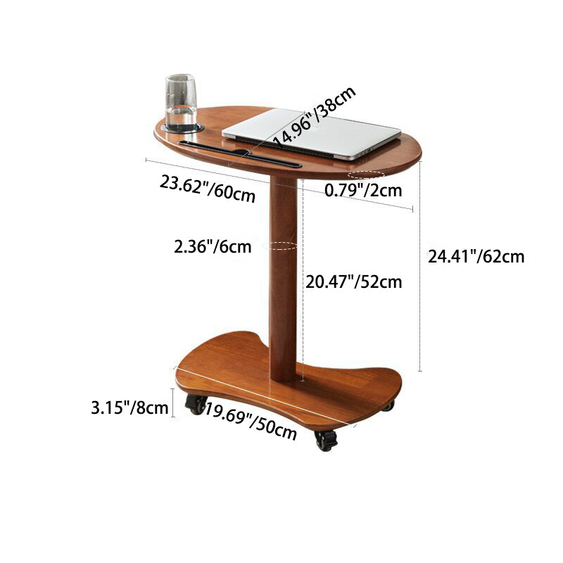 Table basse ovale minimaliste moderne en bois massif et plastique à 4 roues pour salon 