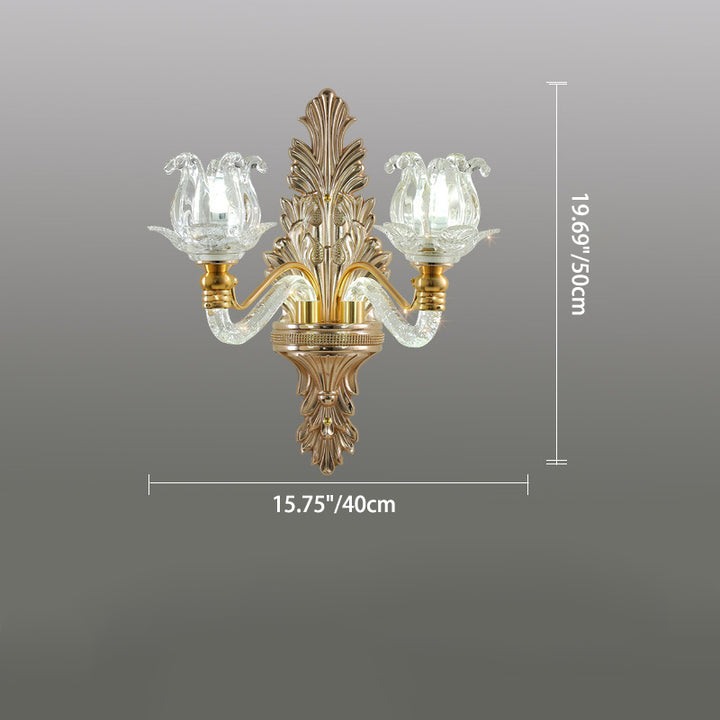 Applique murale traditionnelle en cristal français avec fleur en cristal, matériel en verre, 1/2 lumières pour salon 