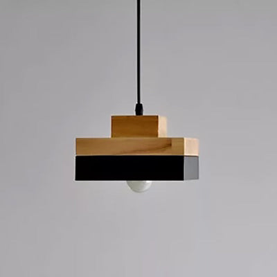 Moderne minimalistische Macaron Square Eisen Holz 1-Licht Pendelleuchte für Wohnzimmer 