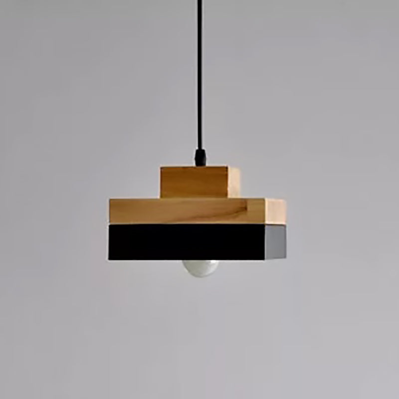 Moderne minimalistische Macaron Square Eisen Holz 1-Licht Pendelleuchte für Wohnzimmer 