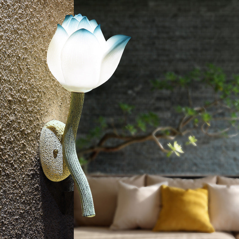 Traditionelle chinesische Harz Lotus Blume Hardware 1-Licht Wandleuchte Lampe für Wohnzimmer 