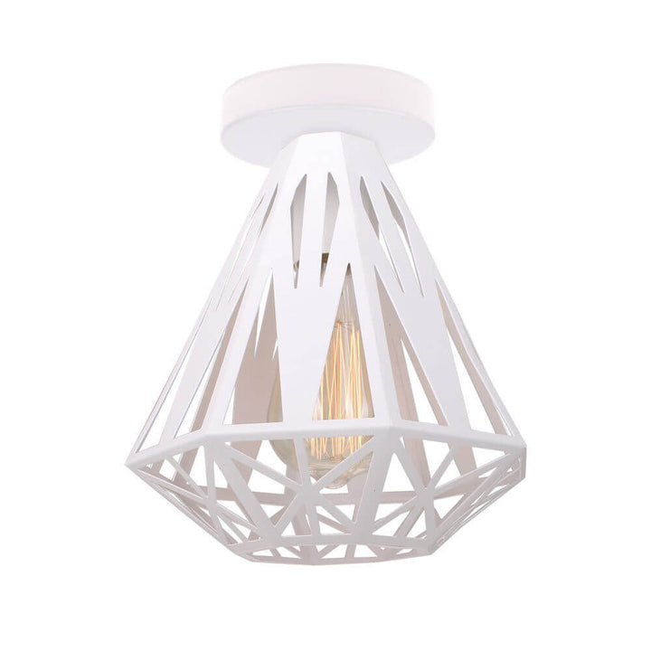 Contemporary Industrial Simple Iron Diamond Cage 1-Light Semi-Flush Mount Ceiling Light