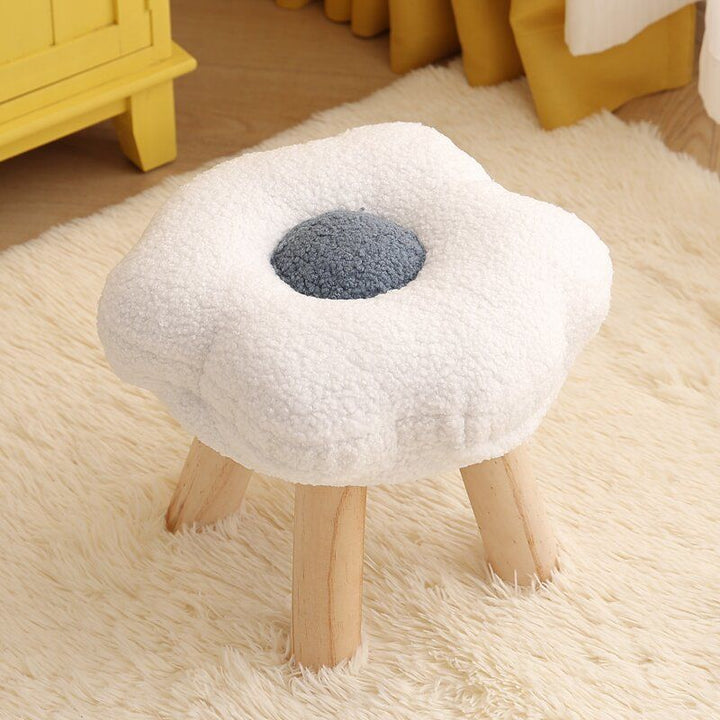 Contemporary Creative Flower Shape Sherpa Fabric Pine Wood Footstool For Entryways