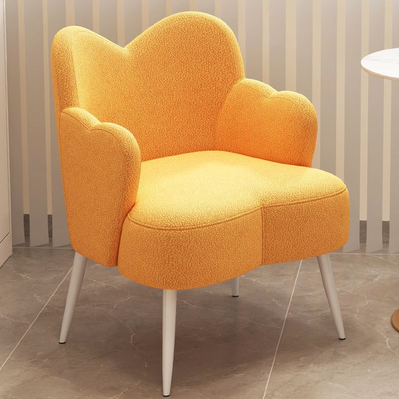 Modern Minimalist Cream Curve Sherpa Fabric Metal Vanity Stool Backrest Arm For Bedroom