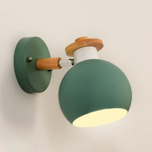 Contemporary Nordic Dome Iron Solid Wood Macaroon 1-Light Wall Sconce Lamp For Bedroom