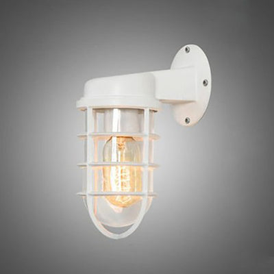 Contemporary Industrial Aluminum Round Cage 1-Light Waterproof Wall Sconce Lamp For Entryway