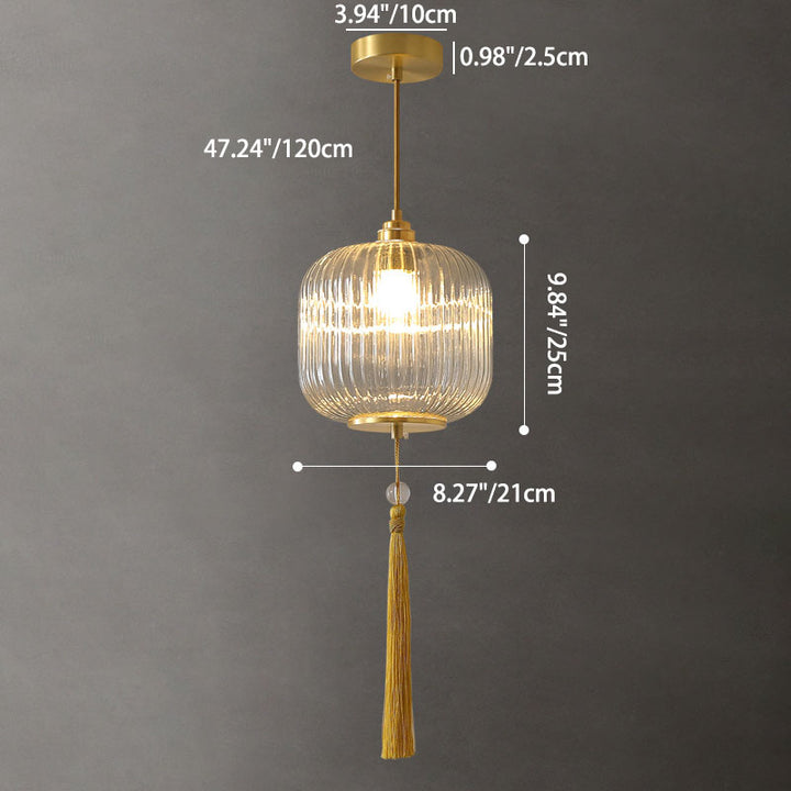 Lámpara colgante de 1 luz con vidrio de cobre esférico de linterna china tradicional para dormitorio 