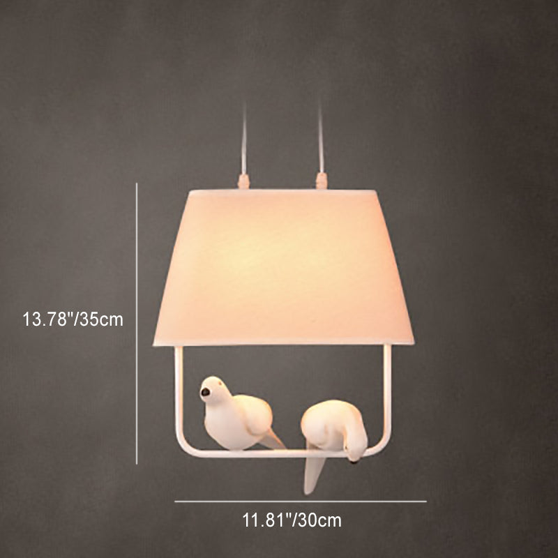 Contemporary Scandinavian Bird Iron Burlap Resin 1/2 Light Chandelier For Bedroom