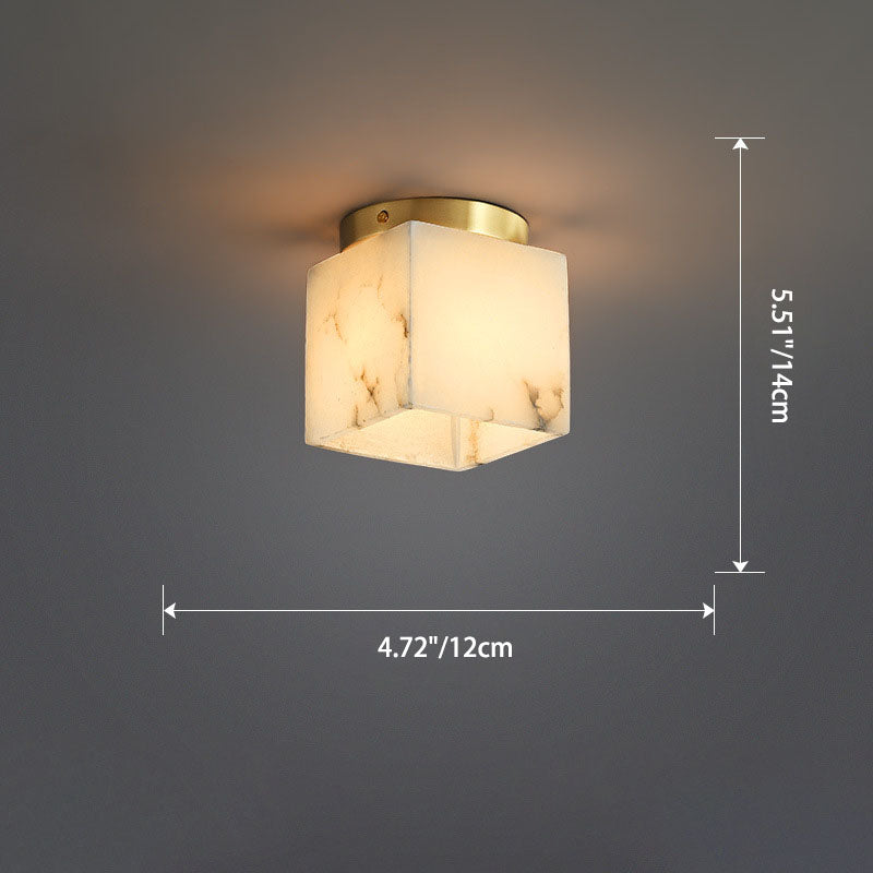 Luz de techo semi-empotrada de 1 luz tradicional china de cobre mármol cúbico bola redonda cuadrada para pasillo 