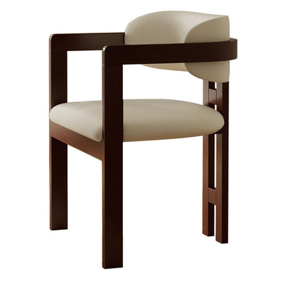 Silla de comedor moderna minimalista cuadrada de cuero de microfibra y madera de fresno con respaldo y reposabrazos para comedor 