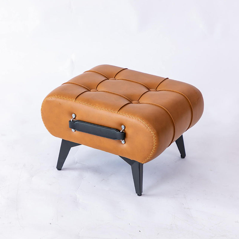 Modern Luxury Rectangular Square Faux Leather Alloy Low Stool For Living Room