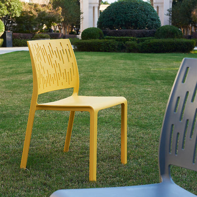 Silla Cuadrada de Plástico Minimalista Moderna con Cuatro Patas y Respaldo para Patio Exterior 