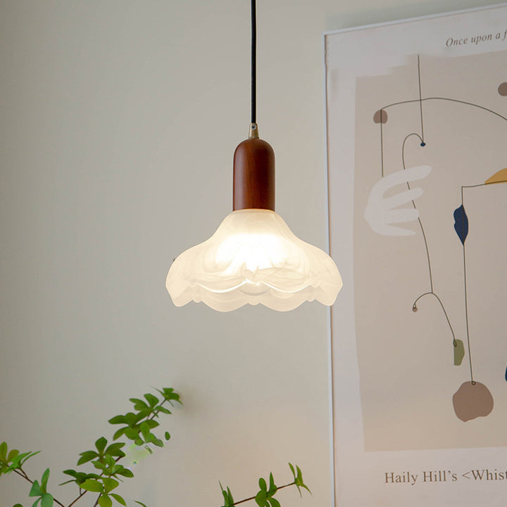 Suspension lumineuse à 1 ampoule en bois massif et verre avec cylindre traditionnel japonais pour salon 