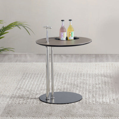 Table d'appoint moderne minimaliste ronde en cuir de selle en acier inoxydable et acier au carbone pour le salon 