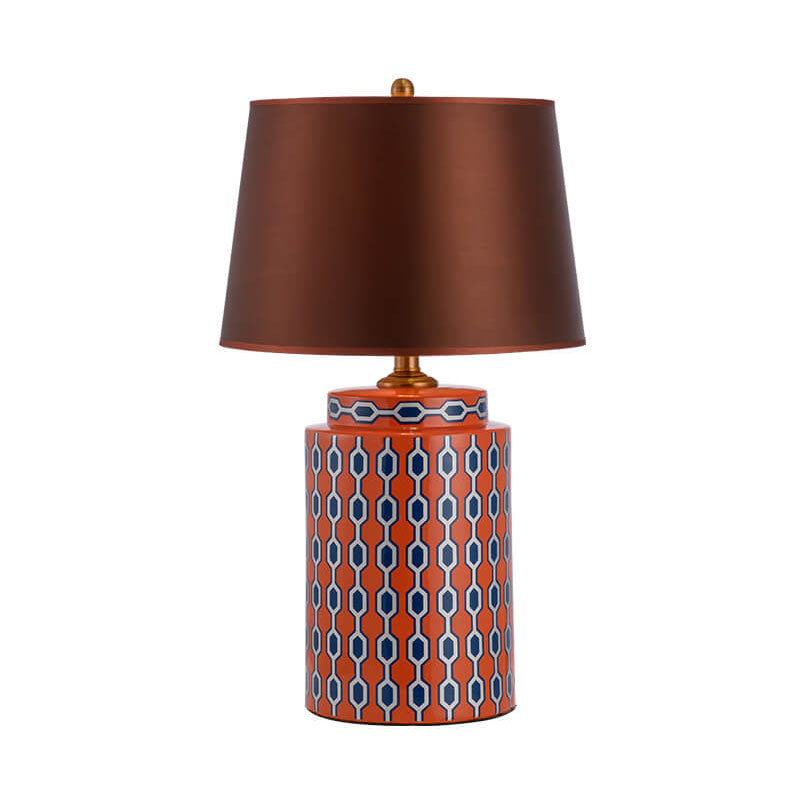 Modern Cylindrical Ceramic Linen Hardware 1-Light Table Lamp
