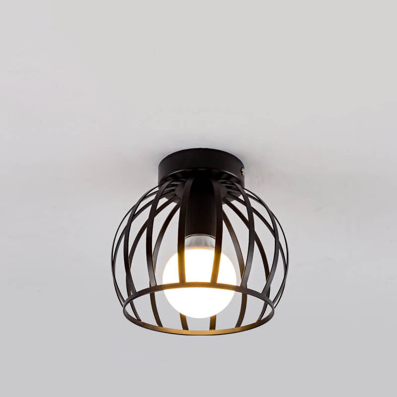 Nordic Minimalist Solid Color Pumpkin Shape Iron 1-Light Semi-Flush Mount Light