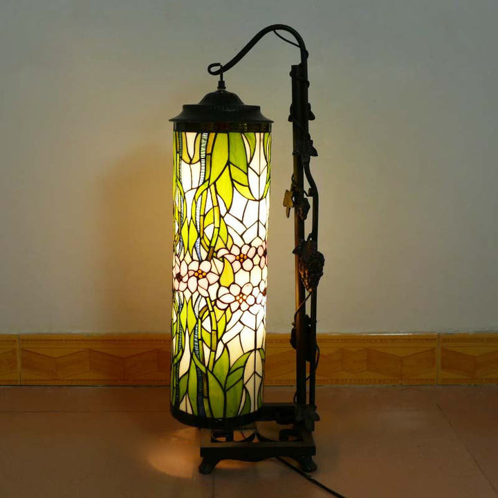 Lampe de sol traditionnelle Tiffany à colonne en fer avec verre à 2 lumières pour salon 