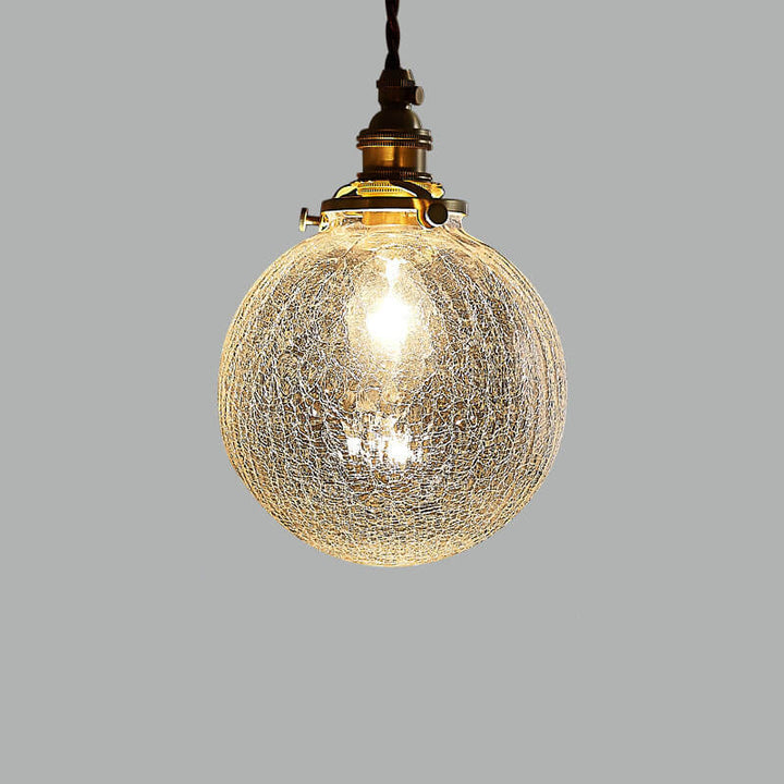 Traditional Vintage Round Crackle Glass Brass Iron 1-Light Pendant Light for Living Room