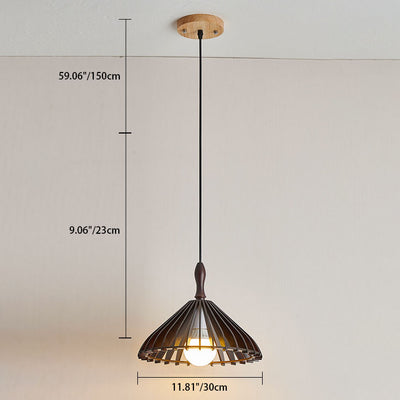 Japanischer Wabi-Sabi Stil Walnuss Konisch Hohl 1-Licht Pendelleuchte 