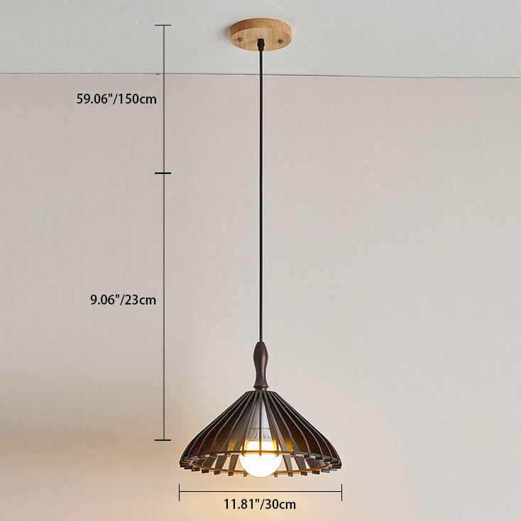 Japanischer Wabi-Sabi Stil Walnuss Konisch Hohl 1-Licht Pendelleuchte 