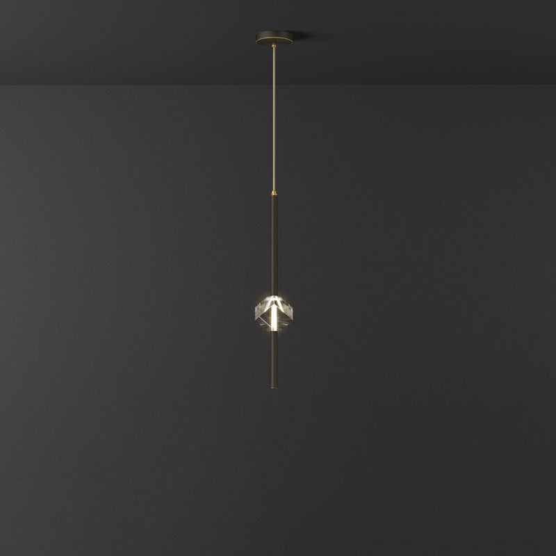 Zeitgenössische Luxus Messing Streifen Blendend Kristall Stein LED Pendelleuchte Für Wohnzimmer 