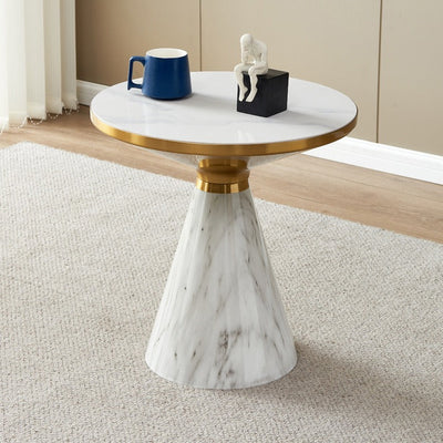 Table d'appoint moderne de luxe à base conique en pierre de roche et acier au carbone à 1 pied pour salon 