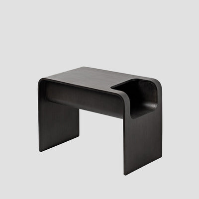 Table d'appoint en bois massif minimaliste moderne en forme de C avec rangement pour le salon 